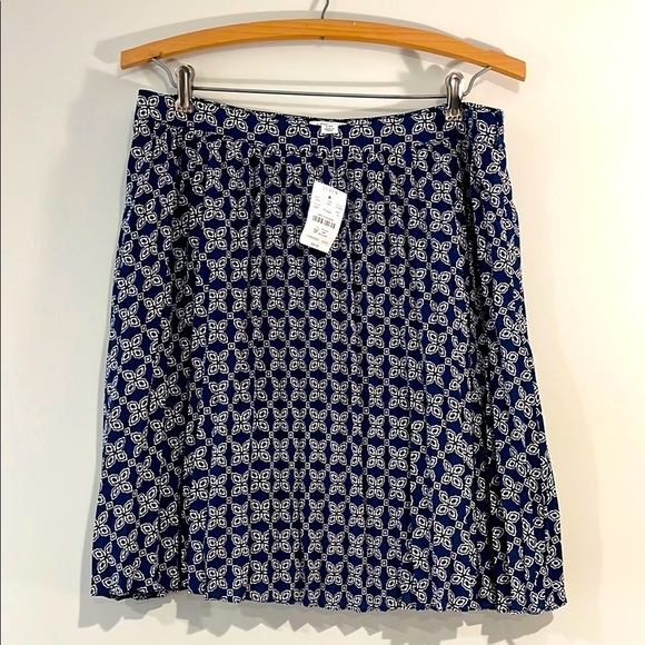 NWT J.CREW Pleated Mini Skirt Seaport Blue Side Zip Women’s 10 Navy White Print - Picture 1 of 7